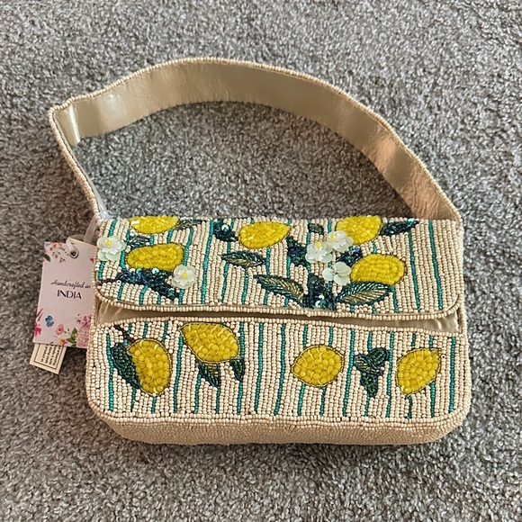Hancrafted In India Handbags - Handcrafted In India Lemon Embroidered Beaded Shoulder Bag